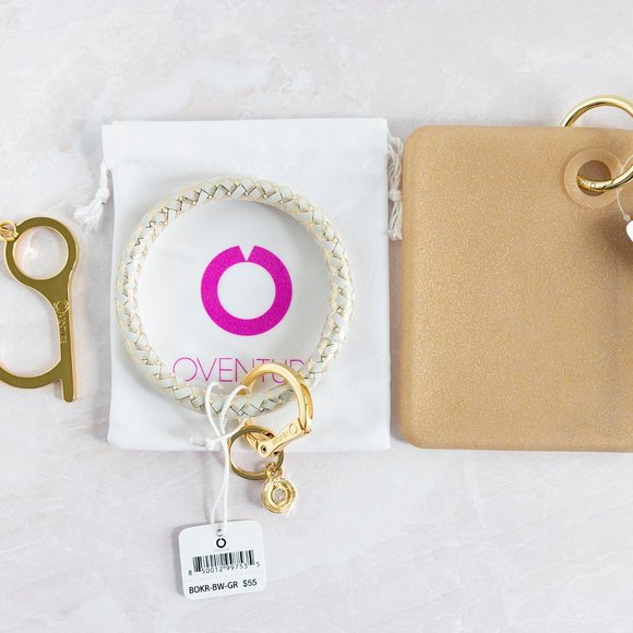 Oventure Leather Big O® Key Ring - Gold Rush Basketweave and Mini Silicone Pouch - Picture 2 of 3